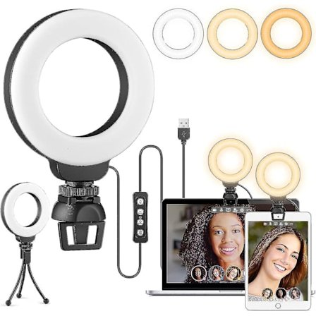 Ring Light Laptop Stativ - Konferansebelysningssett med 3 Lysmoduser Dimbar Led Ringlight for Møter Sminke Selfie Videoopptak Streaming