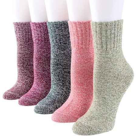 5 Par Tykke Termosokker, Ull Vinter Sokker Dame, Ekstra Varme og Pustende, Elastisk Unisex Modell, Sklisikker Såle