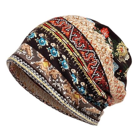 Elastisk bomulls-slouchy beanie-lue med blomst for kvinner