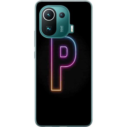 Kompatibelt Mobildeksel til Xiaomi Xiaomi Mi 11 Pro Minimalistisk neonbokstav P i fargegradering og lyseffekt mot svart bakgrunn i digital neonstil
