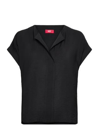 Women Blouses Woven Short Sleeve Blouses Short-sleeved Svart Esprit Collection*Betinget Tilbud