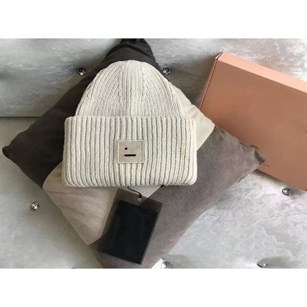 AC Smiley Ullue Kompatibel med Par - Firkantet Rullet, Høykvalitets Vinterlue beige