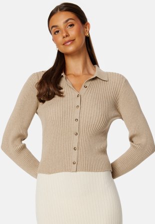 BUBBLEROOM Zadie knitted cardigan Beige melange Klær