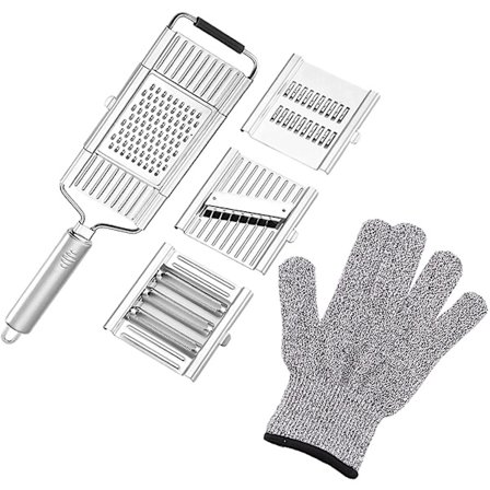 Vegetabilskriver Håndholdt Rustfrit Stål, Multifunktionel Kartoffelicer, Justerbar Rustfrit Stålslicer Med Handsker