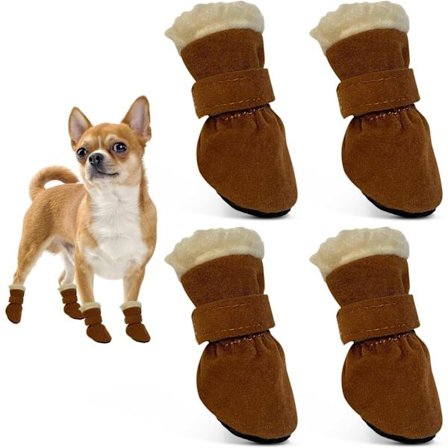 4 sæt hundestøvler til små og mellemstore hunde - Vinter skridsikre hundepotebeskyttere, fleeceforede hundesnestøvler til udendørs aktiviteter, Br