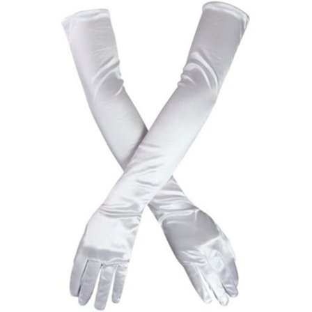 Naisten iltahanskat 55 cm pitkät valkoiset satiinikäsineet valkoiset