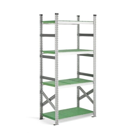 Galvanised food shelving TRANSFORM, basic unit, 1972x900x500 mm, green
