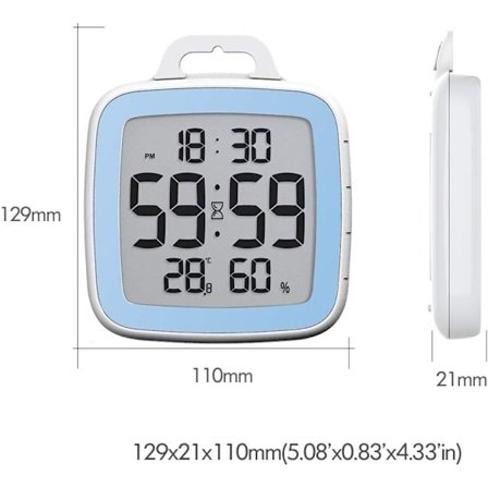 Brusebad Ur Digitalt Køkken Badeværelse Nedtællingsur Timer, Vandtæt mod Vandstænk, Temperatur Fugtighedsdisplay - Blå
