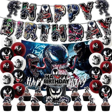 Venom Tema Festdekorationer Set Superhjälte Födelsedagsfest Tillbehör