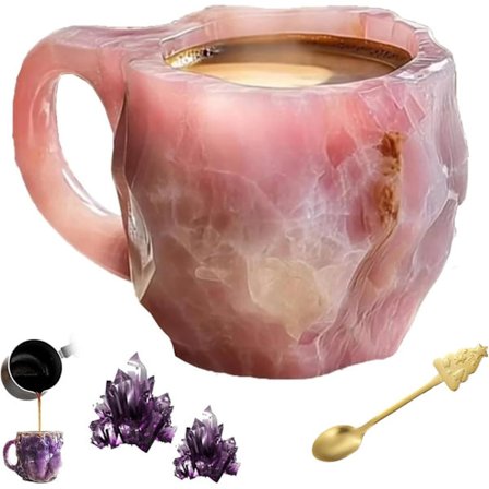 Mineral Krystal Kaffeekop, 2024 Ny Elegant Flerfarvet Mineral Krystal Kop, Mineral Kaffeekop med Kaffe Ske