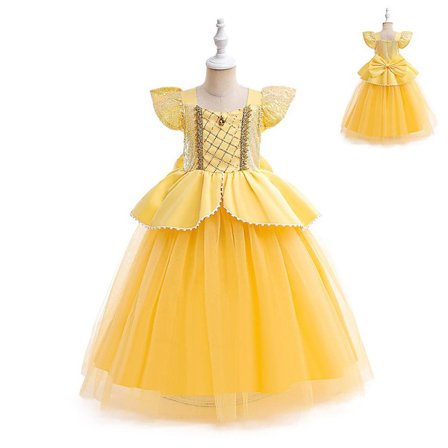 3-9 år børn Belle Princess Beauty And The Beast Cosplay Fest Karneval Tyl Kjole Gaver