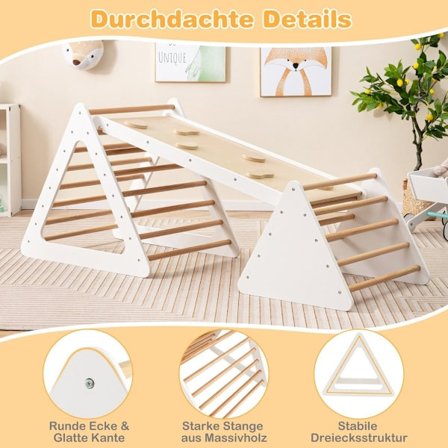 3 i 1 klätterleksaksset för småbarn klättertriangel & stege & rutschkana klätterställning Natural