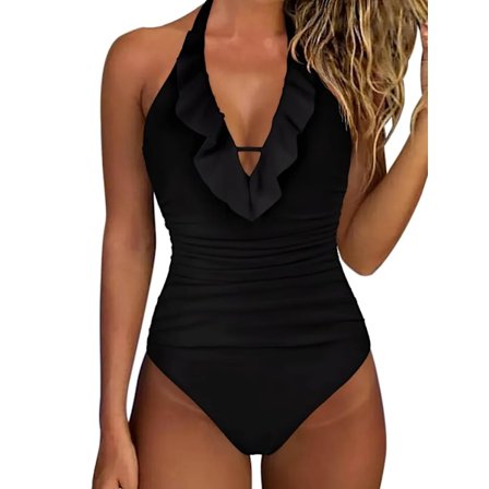 Dame i ét stykke med flæse overdimensioneret badedragt Rygløs mode Ny Sort