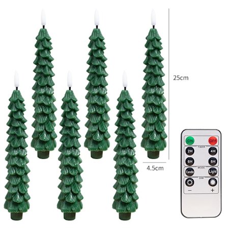 Ljusstake 6-pack Julgransljus med fjärrkontroll och timer (Grön)