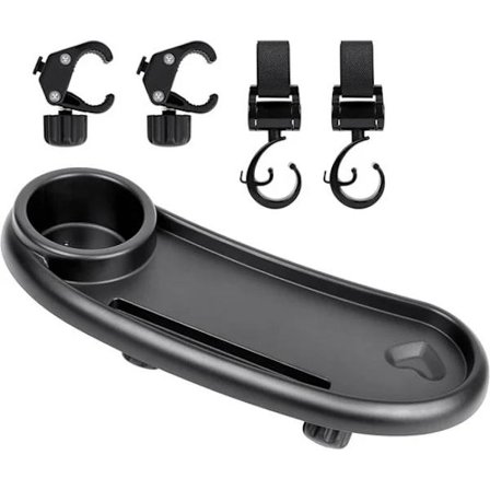 Snackbakke til klapvogn, 3-i-1 kopholder til klapvogn, madbakke, aftagelig hylde med justerbare kroge.