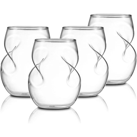 Set med 4 stjälklösa vinglas (350 ml vardera), med innovativ spiralformad luftningsdesign, luftar vinet naturligt. Perfekt för röda och vita viner.