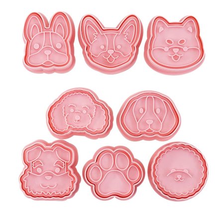 8 st Söta hundar Head Kex fräsar Cookie frimärken Fondant Mould Plast Cookie Cutters Köksbakning Tillbehör