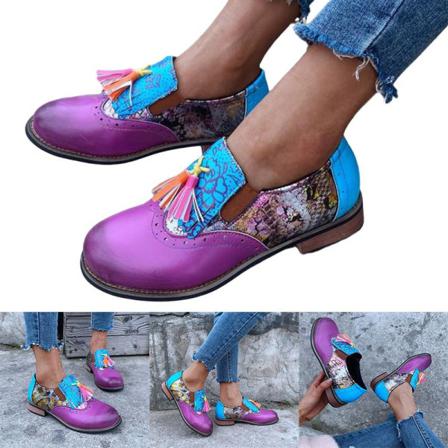 Dam Loafers Block Heel Tofsar Casual Skor Rund Tå