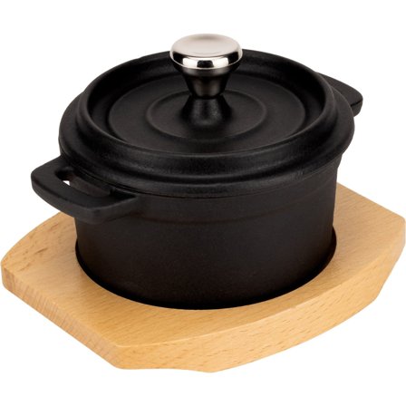 Essentials Støbejerns Serveringsgryde 10 cm, bordskåner i træ - Sort, træ | KitchenOne