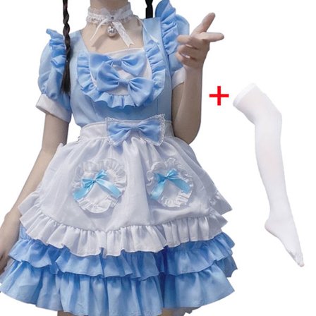 Mub- Maid Theme Restaurant Cafe Cosplay Kjole Krave Klokke Hvide Strømper Strømpebukser Sexet Kjole Forbruge Maid Anime Maid Cosplay Kostume