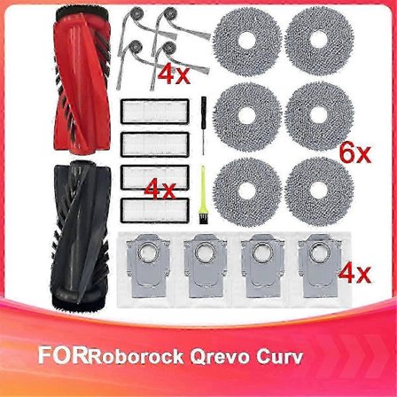 Sopii Roborock Qrevo Curv -malliin: pääharja, HEPA-suodattimet, moppiliinat, pölypussi