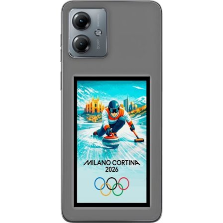 Kompatibel Mobilcover til Motorola Moto G14 Ishockeyillustration med spillere i bevægelse på isen, Milano Cortina 2026, Milano-landemærker og olympisk
