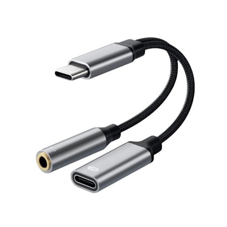Type-C 2-i-1 Adapter 10W - Ladda och Lyssna Samtidigt, Kompatibel med Android Type-C Enheter, Silver Finish