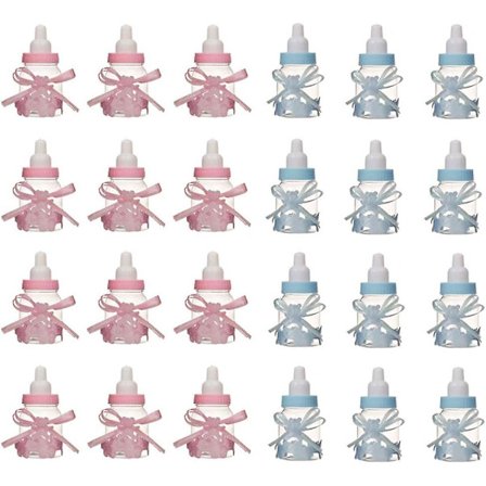 24-pak Candy Flasker med Mini Teddy Bear Etiketter - Dåbsgave Flasker, Fest Candy Flasker, Pink+Blå