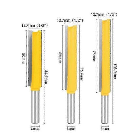 8 mm skaft extra långa frässtål, set om 3 för trä och MDF SZRH A-B