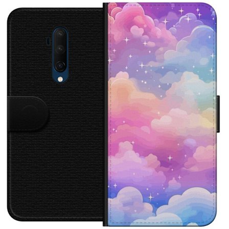 Kompatibelt Lommeboketui til OnePlus 7T Pro Søt enhjørning med regnbuefarget hår mot en stjernebelagt pastellbakgrunn i kawaii-stil