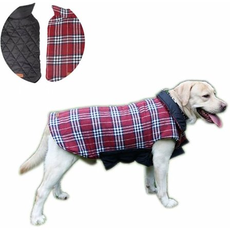 Efterår og vinter kæledyrstøj vendbar ternet hundejakke vandtæt golden retriever hundetøj rød S