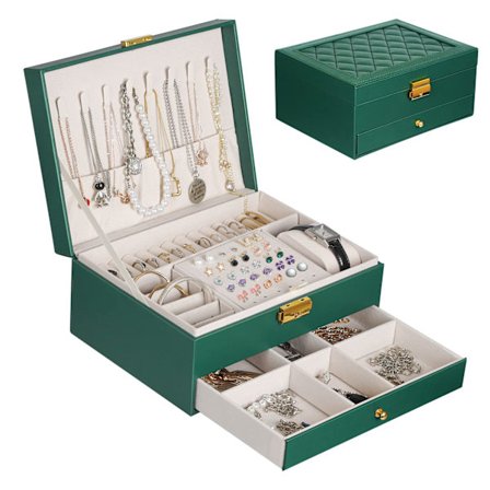 Smykkeæske, 2-lags smykkeopbevaringssmykkeæske Rejse PU-læder, Smykkeorganisatorer Kvinder Piger til ringe, øreringe med lås og nøgle