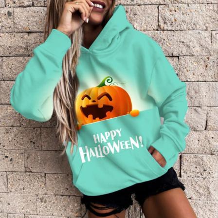 Dam Känguru Pocket Hooded Sweatshirts Pumpa Print Pullover