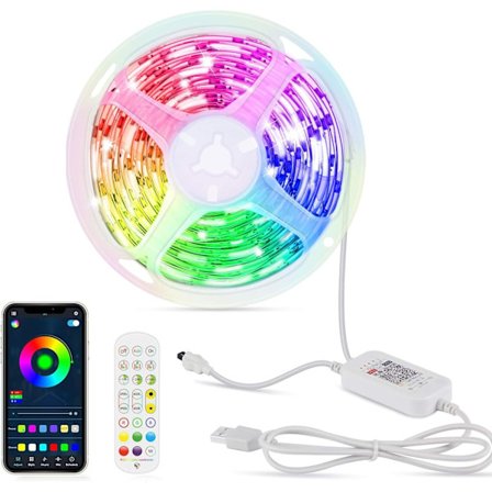 5M 5050 RGB LED-strip, ljusremsa kontrollerad via fjärrkontroll - Perfekt
