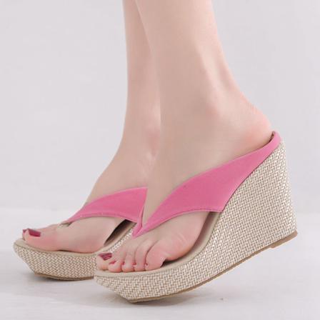 Sommar Kvinnor Flip Flops Sandaler Stringsband Tofflor Beach Wedge