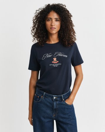 GANT Damen Crest Graphic T-Shirt (XXL) Marineblau