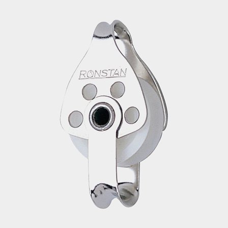 Ronstan Enkelblock med bygel och hundsvott, rostfritt stål miniblock för segling i hållbar silver och vit design