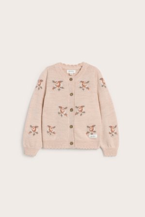 Newbie | Strikket ullcardigan med roser | Rosa