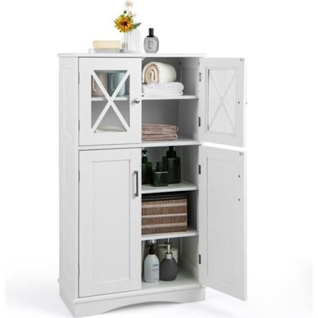COSTWAY 4-dörrars badrumsskåp, med 3 justerbara hyllor för badrum, vardagsrum, kök, 60 x 30 x 108 cm, vit