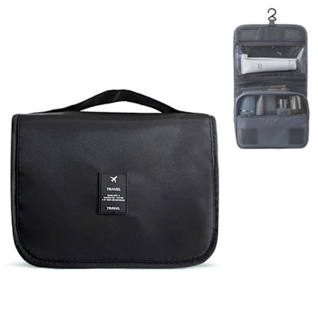 Hengende toalettmappe til dame Reise toalettmappe med krok Sort