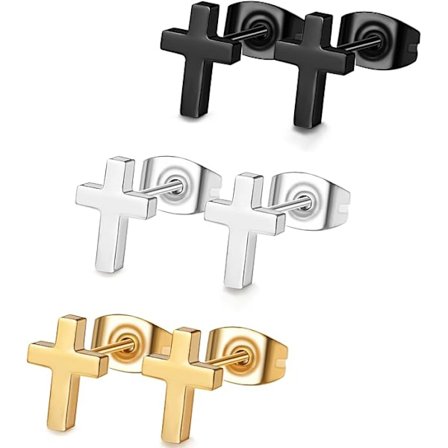 Korsörhängen för kvinnor och män, allergivänliga rostfria stål guld och svart korsörhänge set, 3 par