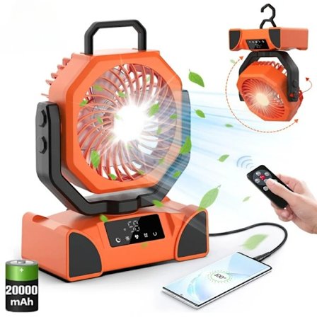 Bordsfläkt - Campingfläkt 20000Mah Uppladdningsbar Med Lampa Och Fjärrkontroll (Orange)