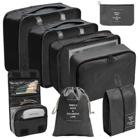 Laukun lisäys- ja matkatarvikkeet 8-pakkausorganisaatiosarja Travel Black for