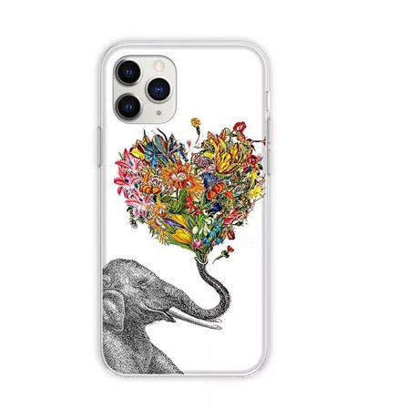 Smukt cover til alle iPhone 14 modeller elefant med blomsterhjer