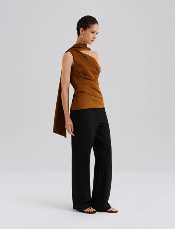 Malina Nelly Draped One Shoulder Top - Brown - 40