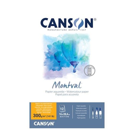 Vattenfärg Canson - C518408001 - Montval - Block med 12 ark finstrukturen akvarellpapper - 16 x 28.4 cm - 300 g/m²