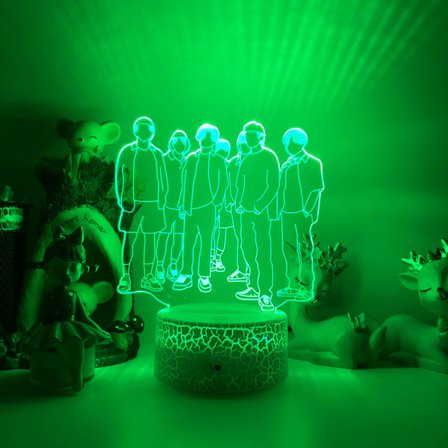 JUSTUP 3D LED-yövalo BTS Singer Youth League 3D Illusion -lamppu Kaukosäädin faneille Makuuhuoneen sisustus --- Tyyli B1 (Crack Seat)