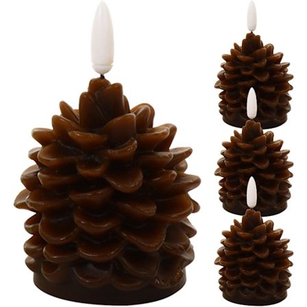 Flammeløse stearinlys, flammeløse julelys, dekorative flammeløse fyrrekoglelys, 10,5 x 5,8 cm (flerfarvet)