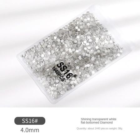 Nageldekorationer för Nail Art AB Flat Botten Strass Transparent Manikyr Dekoration Glasborr SS16(1440 PCs) White