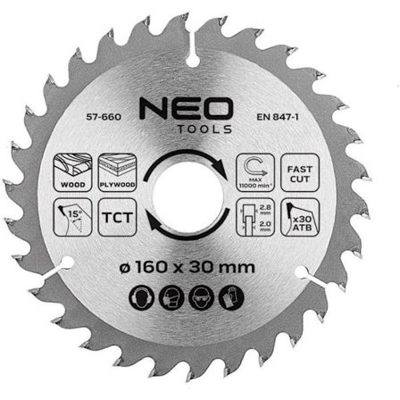 Skärblad Neo Sågblad, hårdmetall, 160 x 30 mm, 30 tänder